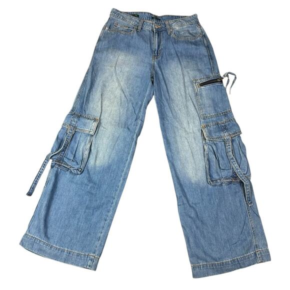 Wild Fable Mid Rise Baggy Cargo Light Blue Denim Jeans Size 4 - Picture 2 of 4